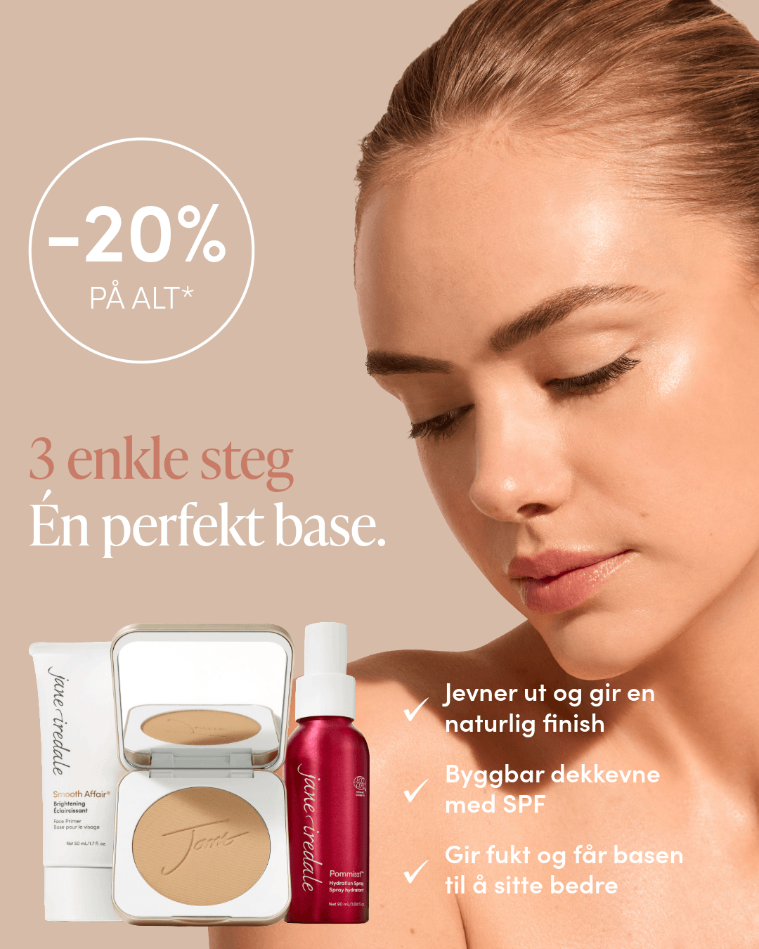 dame med tre makeup produkter